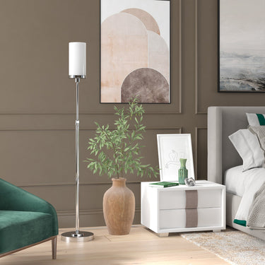 Nickel Torchiere Floor Lamp With White Frosted Glass Drum Shade